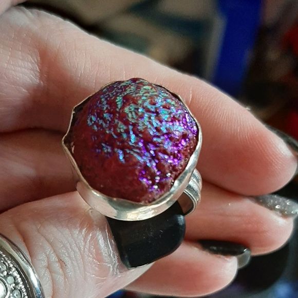 Sterling Silver 925 and titanium druzy stone hand crafted boho ring sz 7.5 new - Picture 2 of 5